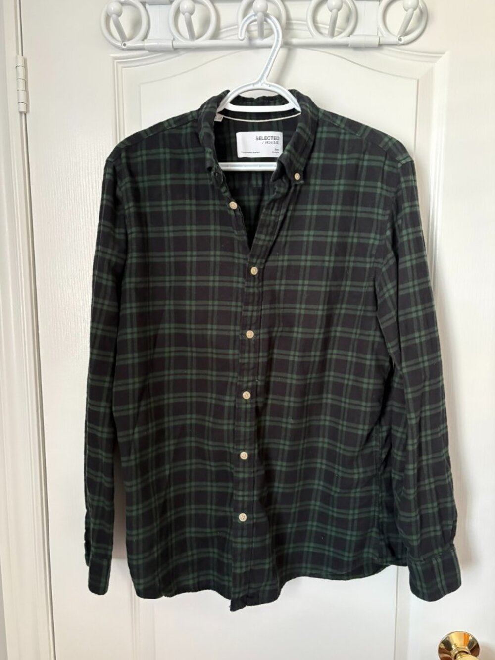 Selected Homme Men's Green Black Plaid Shirt Slim Fit M